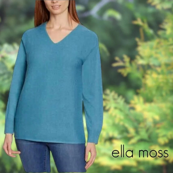 Ella Moss | Ribbed V-Neck Sweater Stitched | Blue | XXL | NWOT - Picture 1 of 3